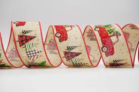 Red Vintage Trucks, Trees with Gifts Ribbon-KF6812GC-13-7__Natural